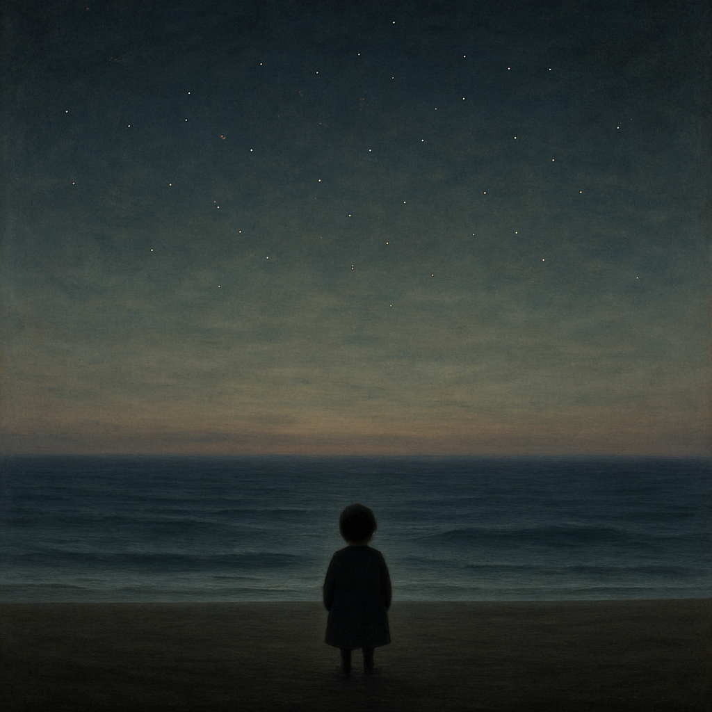 Solitude — a figure before the immensity (Friedrich): the quiet that surrounds a child set apart